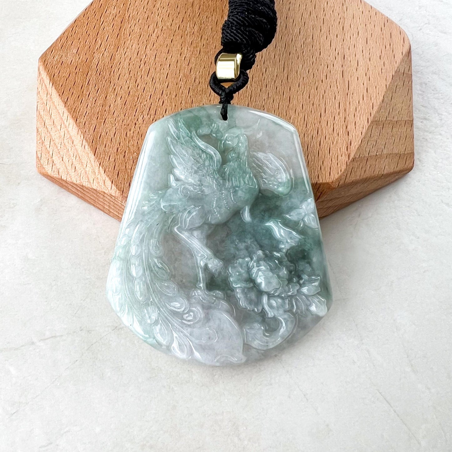 Jadeite Jade Phoenix Bird Feng Shui Longevity Necklace, Green Jadeite Jade, YJ-0422-0379079