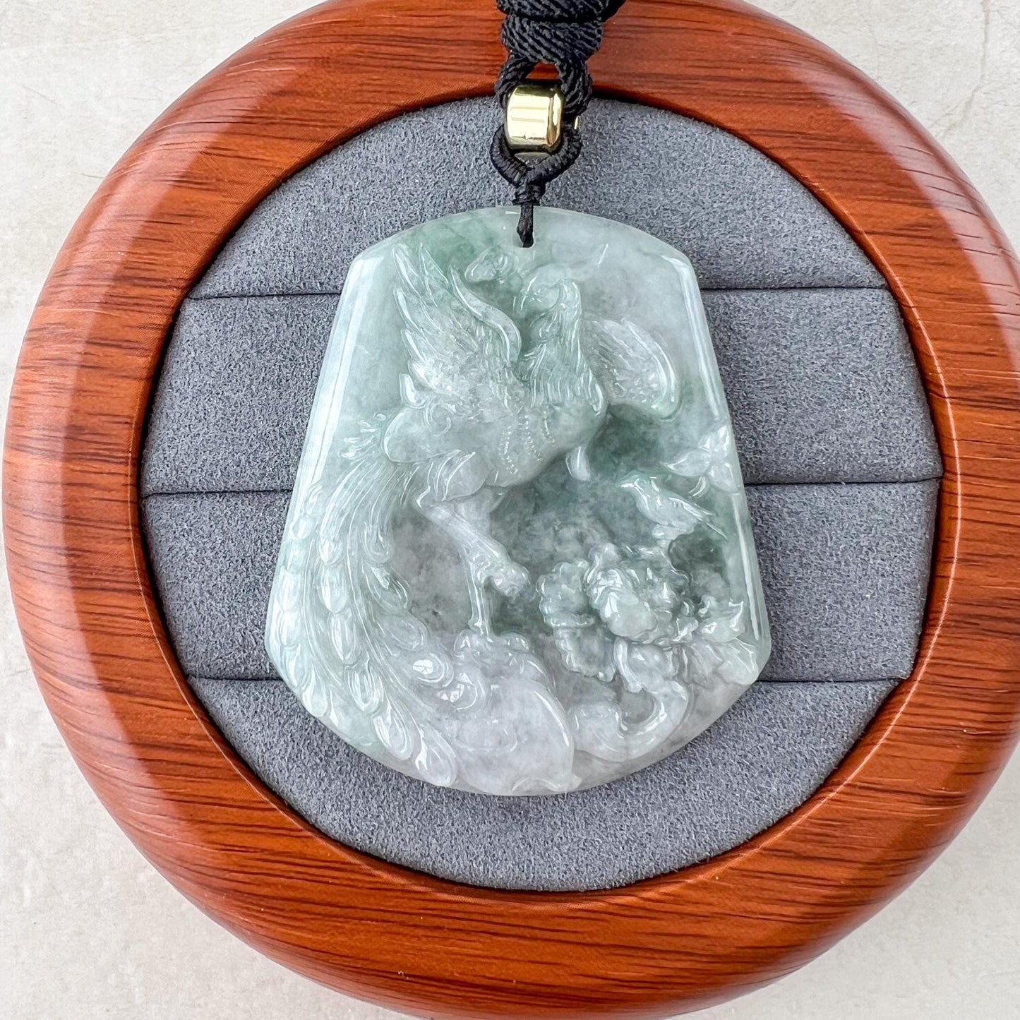 Jadeite Jade Phoenix Bird Feng Shui Longevity Necklace, Green Jadeite Jade, YJ-0422-0379079