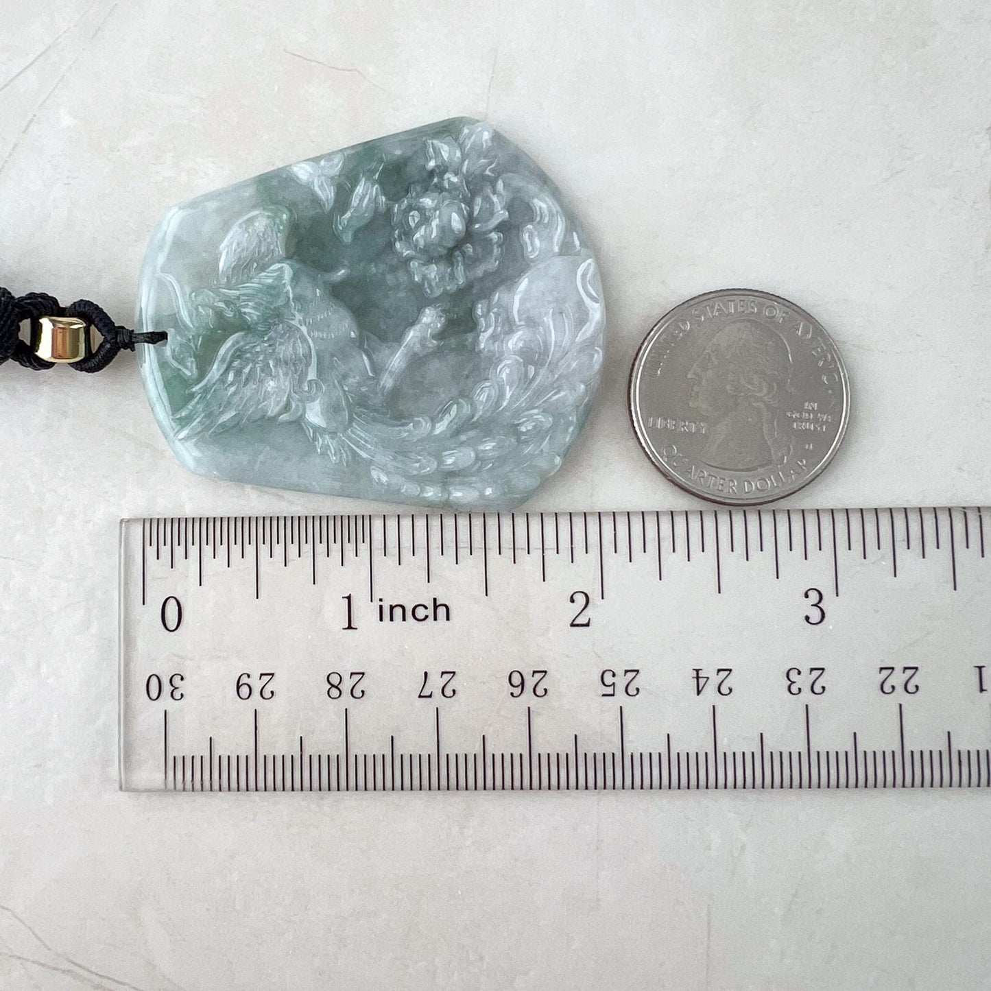 Jadeite Jade Phoenix Bird Feng Shui Longevity Necklace, Green Jadeite Jade, YJ-0422-0379079
