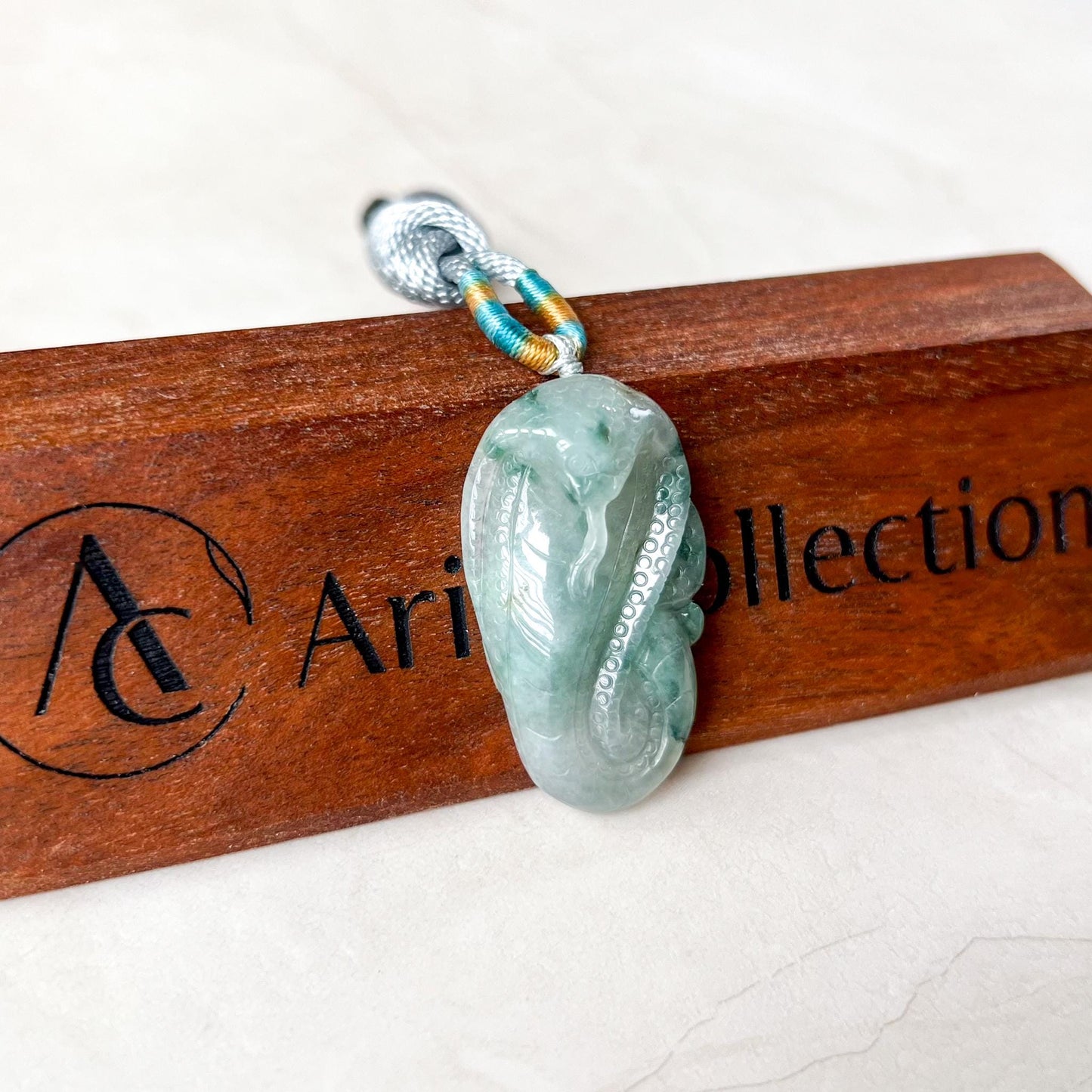 Mystic Serpent Jade Pendant, Green Jadeite Jade Snake Hand Carved Pendant Necklace, YJ-0422-0375021