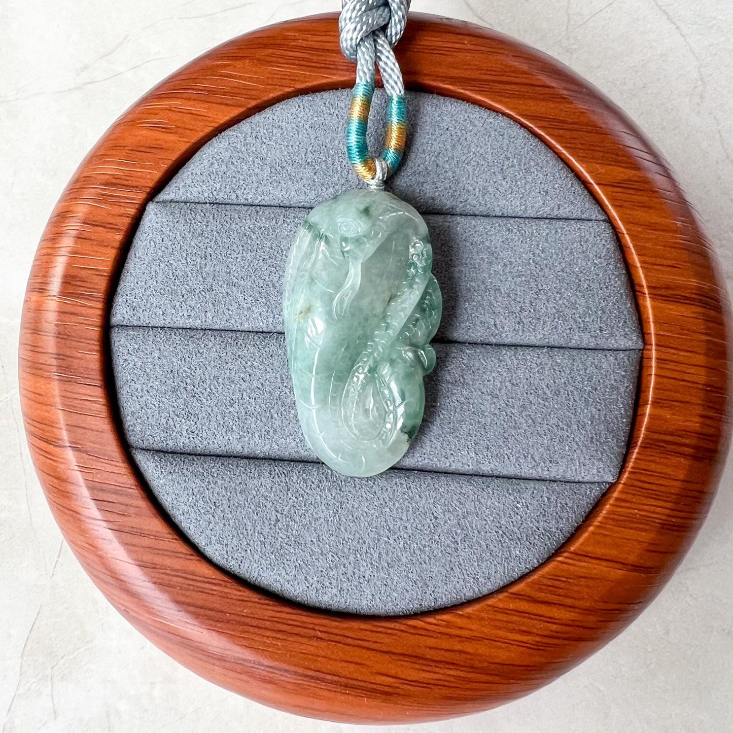 Mystic Serpent Jade Pendant, Green Jadeite Jade Snake Hand Carved Pendant Necklace, YJ-0422-0375021