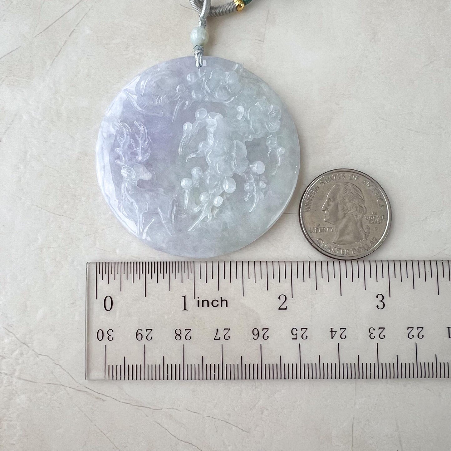 Deer in Forest Jade Pendant, Light Purple Jadeite Jade Hand Carved Pendant, HY-0422-1742151607