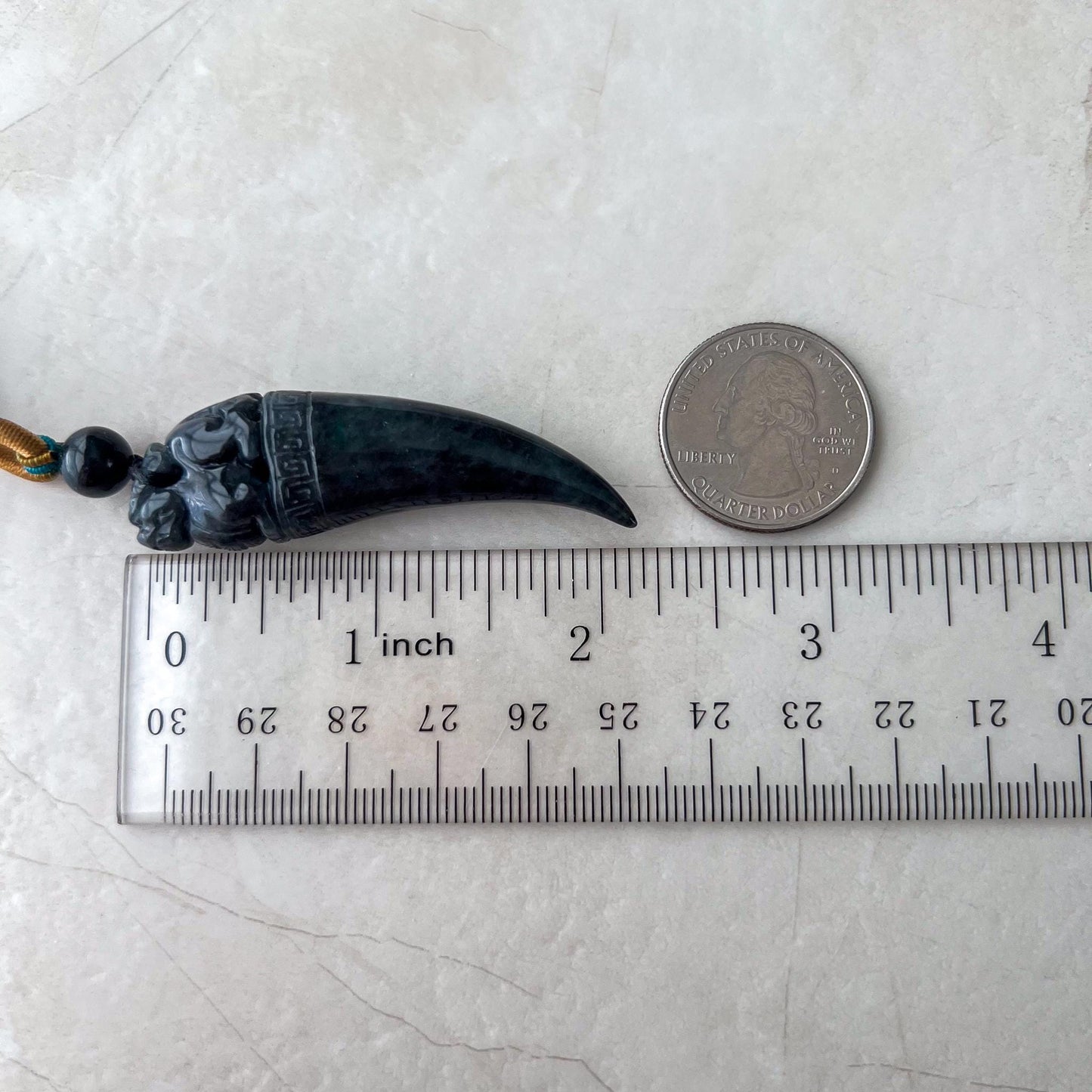 Black Jade Dragon Tooth with Pi Xiu, Black Jadeite Jade Hand Carved Pendant, Pixiu, 貔貅, WMC-0323-0001228