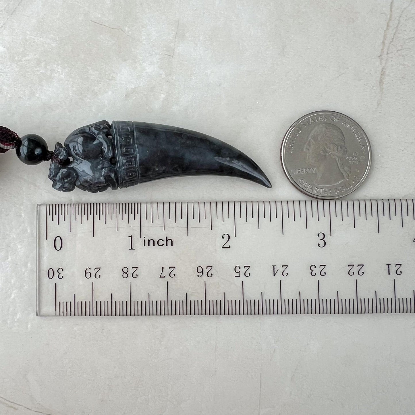 Black Jade Dragon Tooth with Pi Xiu, Black Jadeite Jade Hand Carved Pendant, Pixiu, 貔貅, WMC-0323-0001227