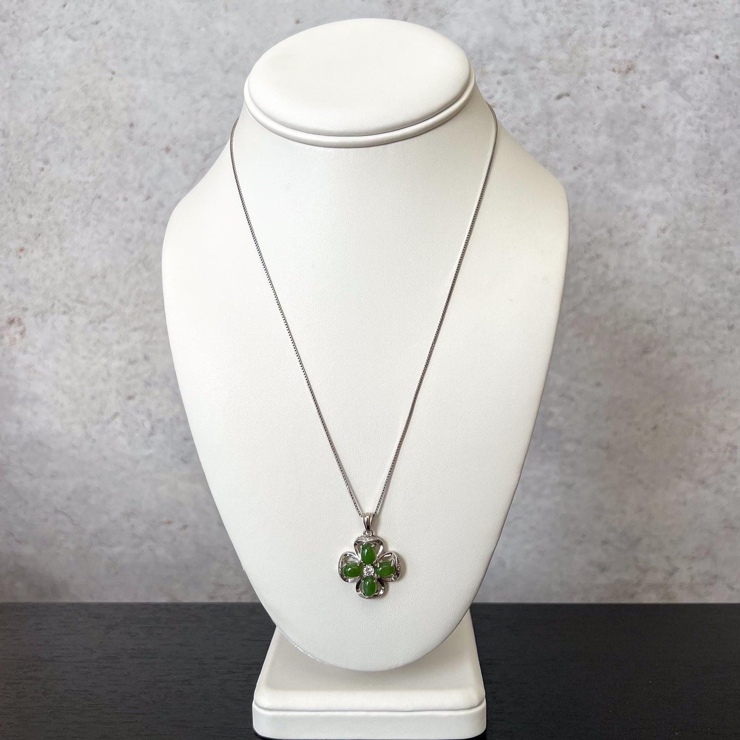 Jade Clover Charm, Style 1, Green Nephrite Jade Sterling Silver Pendant Necklace, JSY-1224-10301