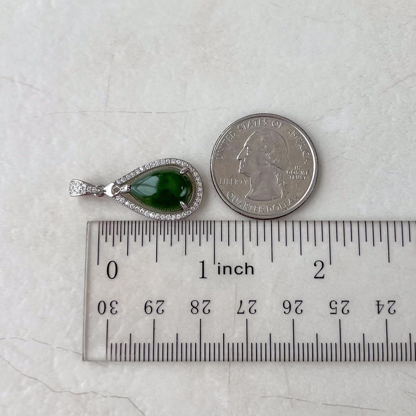 Jade Teardrop Pendant, Style 1, Nephrite Jade Sterling Silver Pendant, JSY-1224-10308