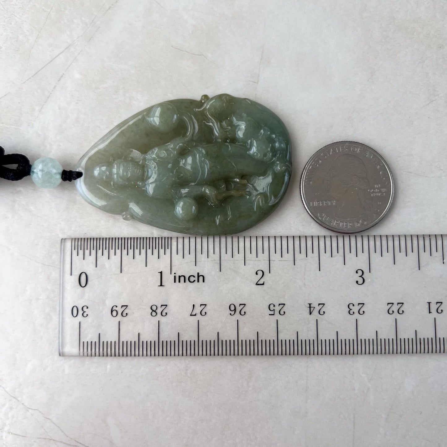 Divine Protector: Guan Yin with Tigers Green Jadeite Jade Guan Yin Avalokiteshvara Hand Carved Pendant Necklace, YJ-0522-0395542