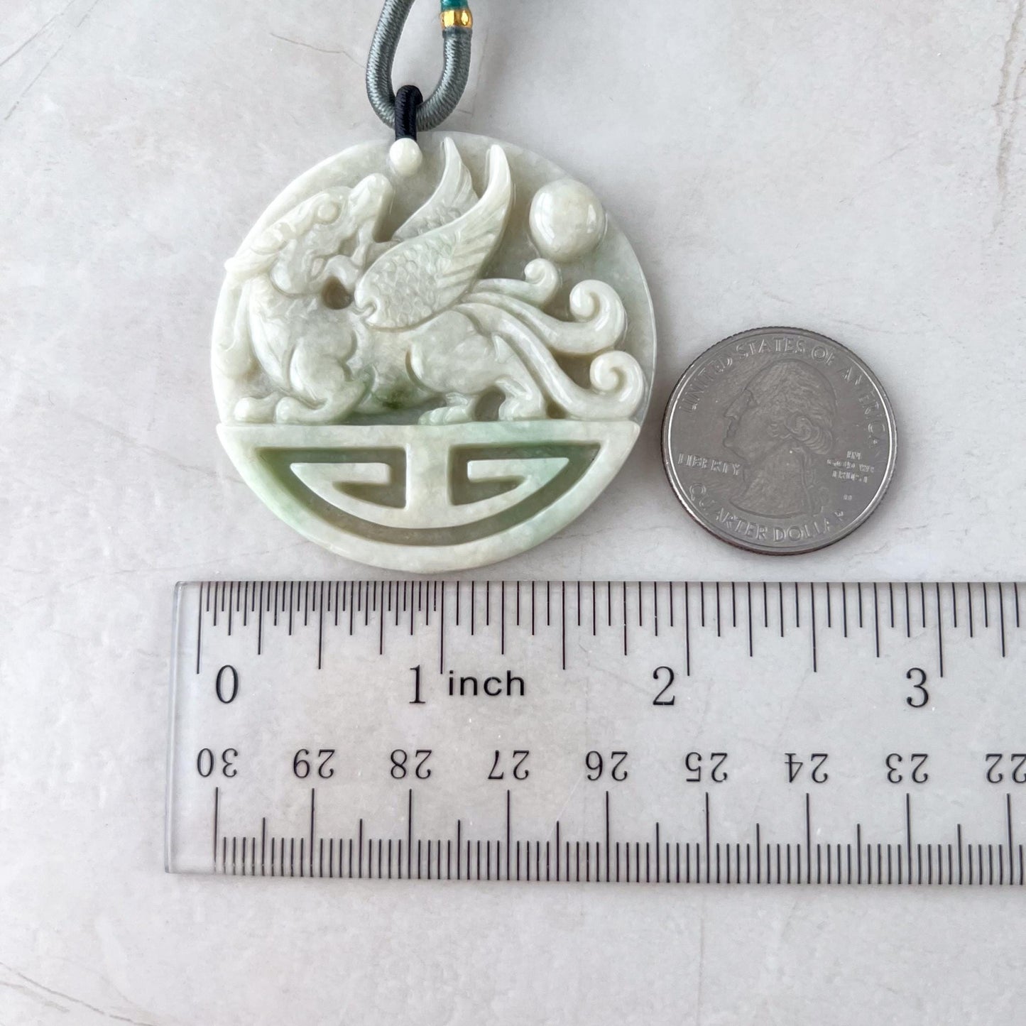 Guardian of Wealth & Fortune, Light Green Pixiu Pendant , 貔貅, Winged Pi Xiu, Chinese Carved Pendant, YJ-0322-0345722