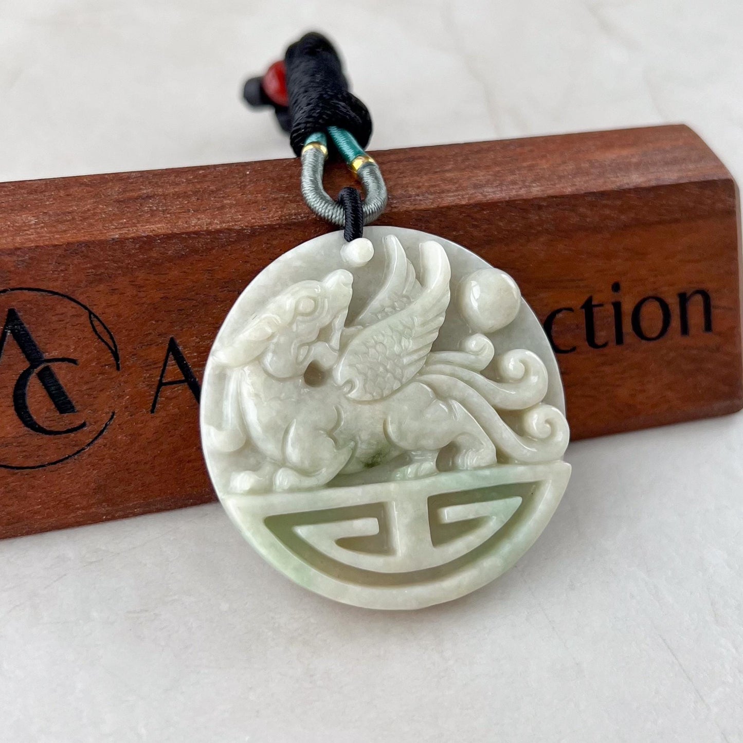 Guardian of Wealth & Fortune, Light Green Pixiu Pendant , 貔貅, Winged Pi Xiu, Chinese Carved Pendant, YJ-0322-0345722