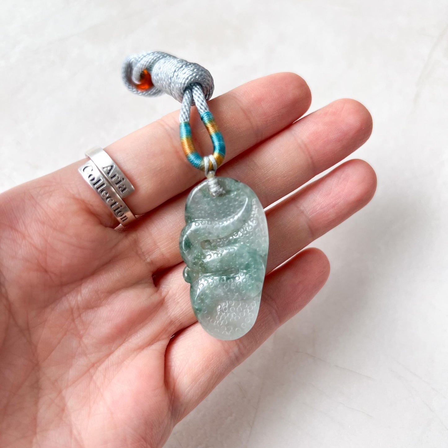 Mystic Serpent Jade Pendant, Green Jadeite Jade Snake Hand Carved Pendant Necklace, YJ-0422-0375021