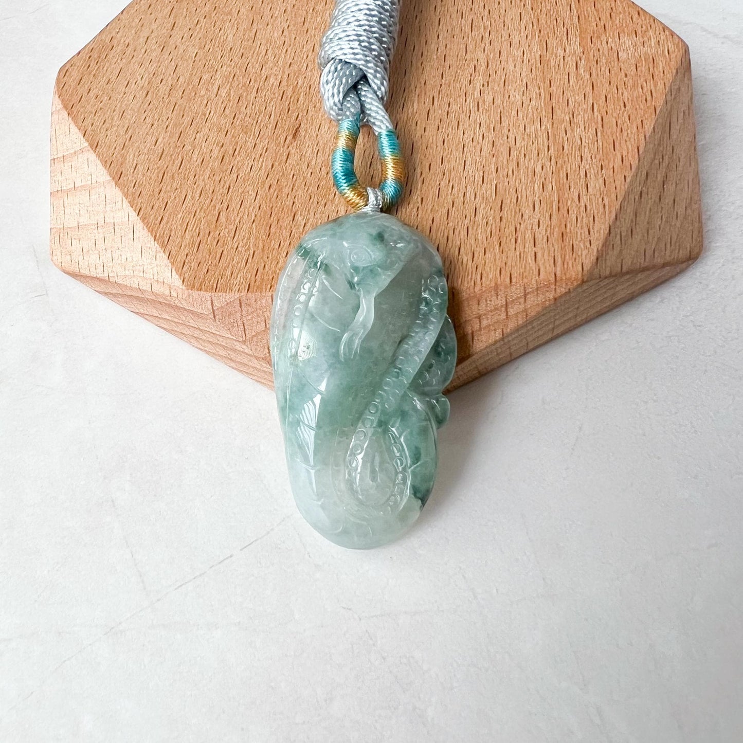 Mystic Serpent Jade Pendant, Green Jadeite Jade Snake Hand Carved Pendant Necklace, YJ-0422-0375021