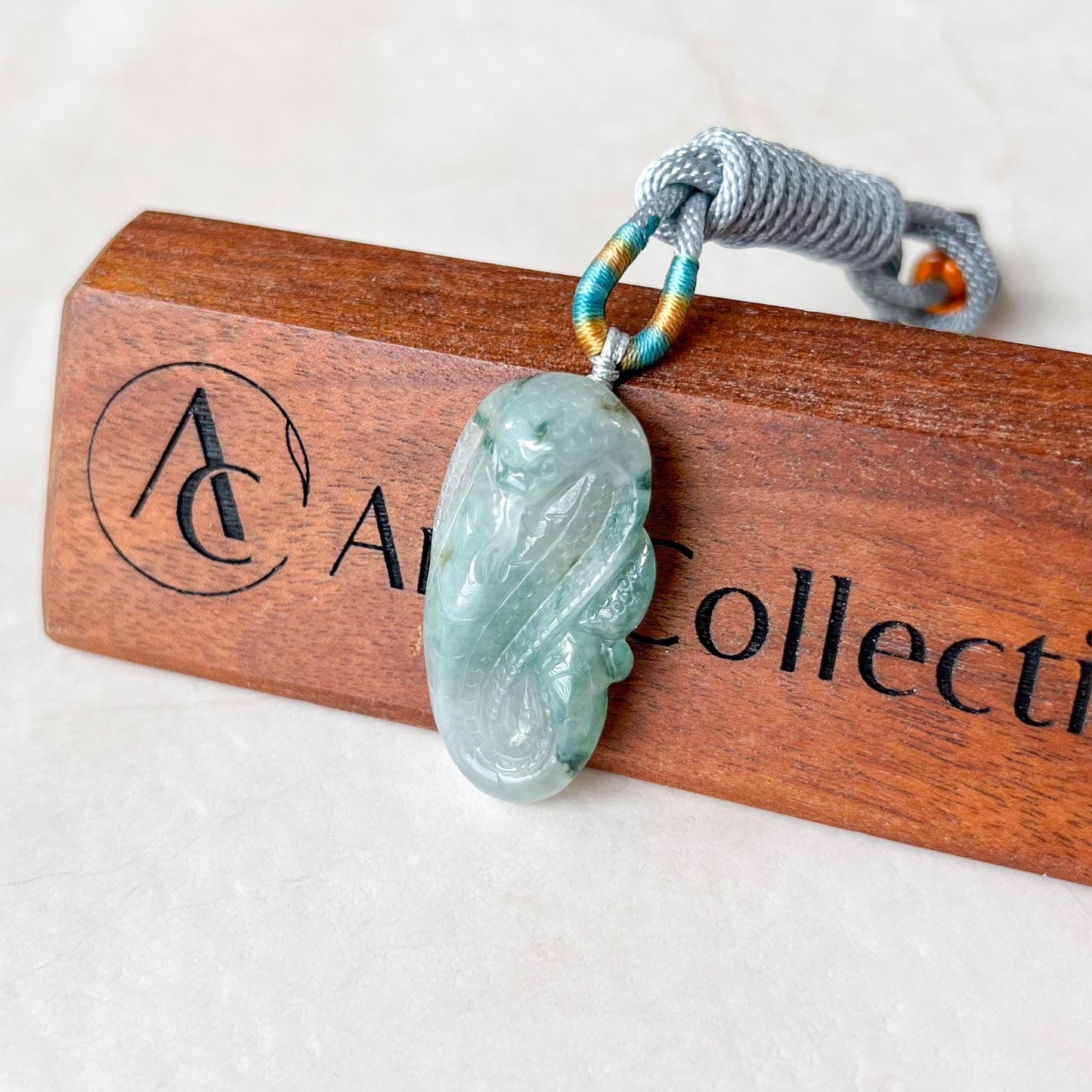 Mystic Serpent Jade Pendant, Green Jadeite Jade Snake Hand Carved Pendant Necklace, YJ-0422-0375021