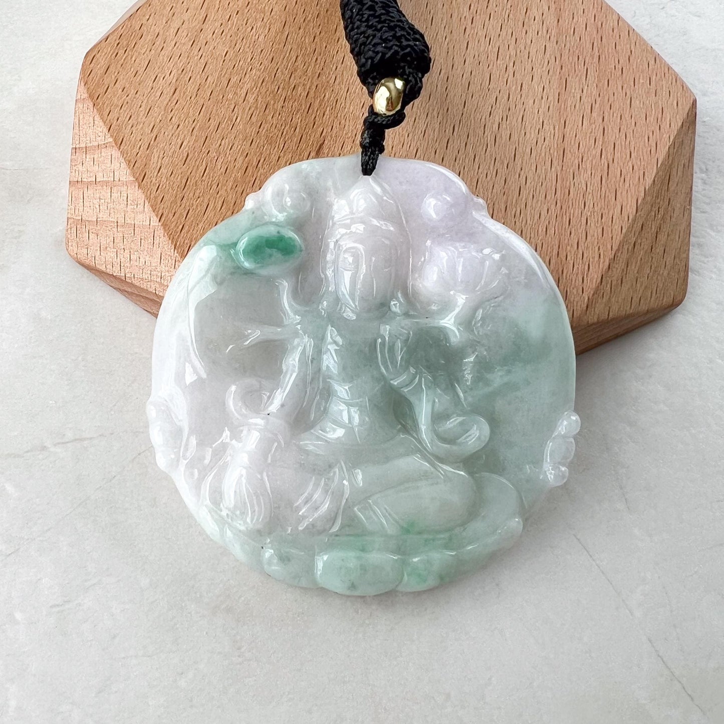 Jadeite Jade Mahasthamaprapta Buddha, Da Shi Zhi , Đại Thế Chí Bồ tát, 大势至, Light Green Jade Pendant Necklace, YJ-0422-0379023