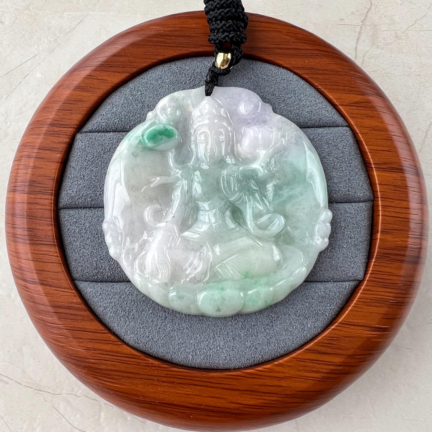 Jadeite Jade Mahasthamaprapta Buddha, Da Shi Zhi , Đại Thế Chí Bồ tát, 大势至, Light Green Jade Pendant Necklace, YJ-0422-0379023