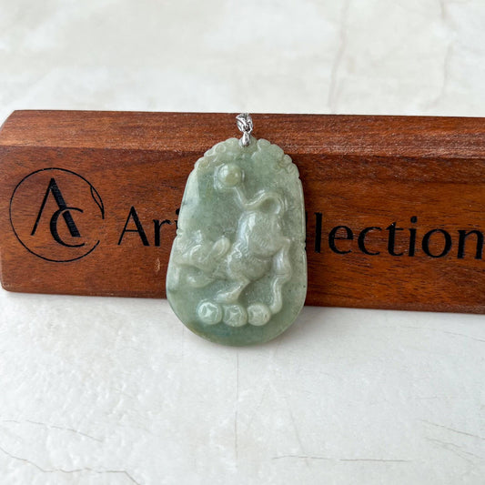 Lucky Fortune Rat Jade Pendant with Sterling Silver Bail, Jadeite Jade Rat Mouse Chinese Zodiac Carved Pendant, NVN-0424-1749440873