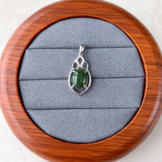 Heart of Grove Jade Pendant, Green Nephrite Jade Sterling Silver Pendant Necklace, JSY-1224-10262