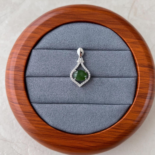 Crown of Jade Pendant, Green Nephrite Jade Sterling Silver Pendant Necklace, JSY-1224-10236