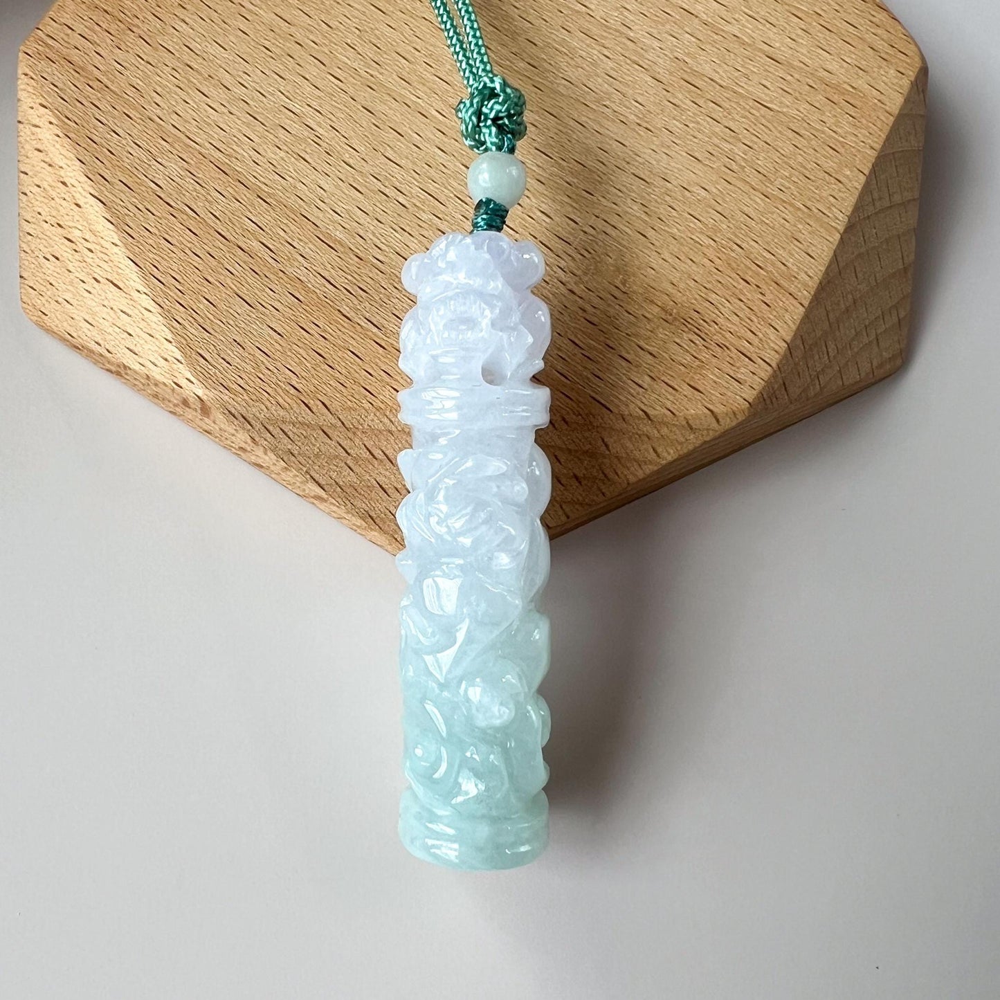 Lavender Purple Green Dragon Pillar Column Jade Pendant, Jadeite Jade Hand Carved Pendant Necklace, YGR-0723-1749928428