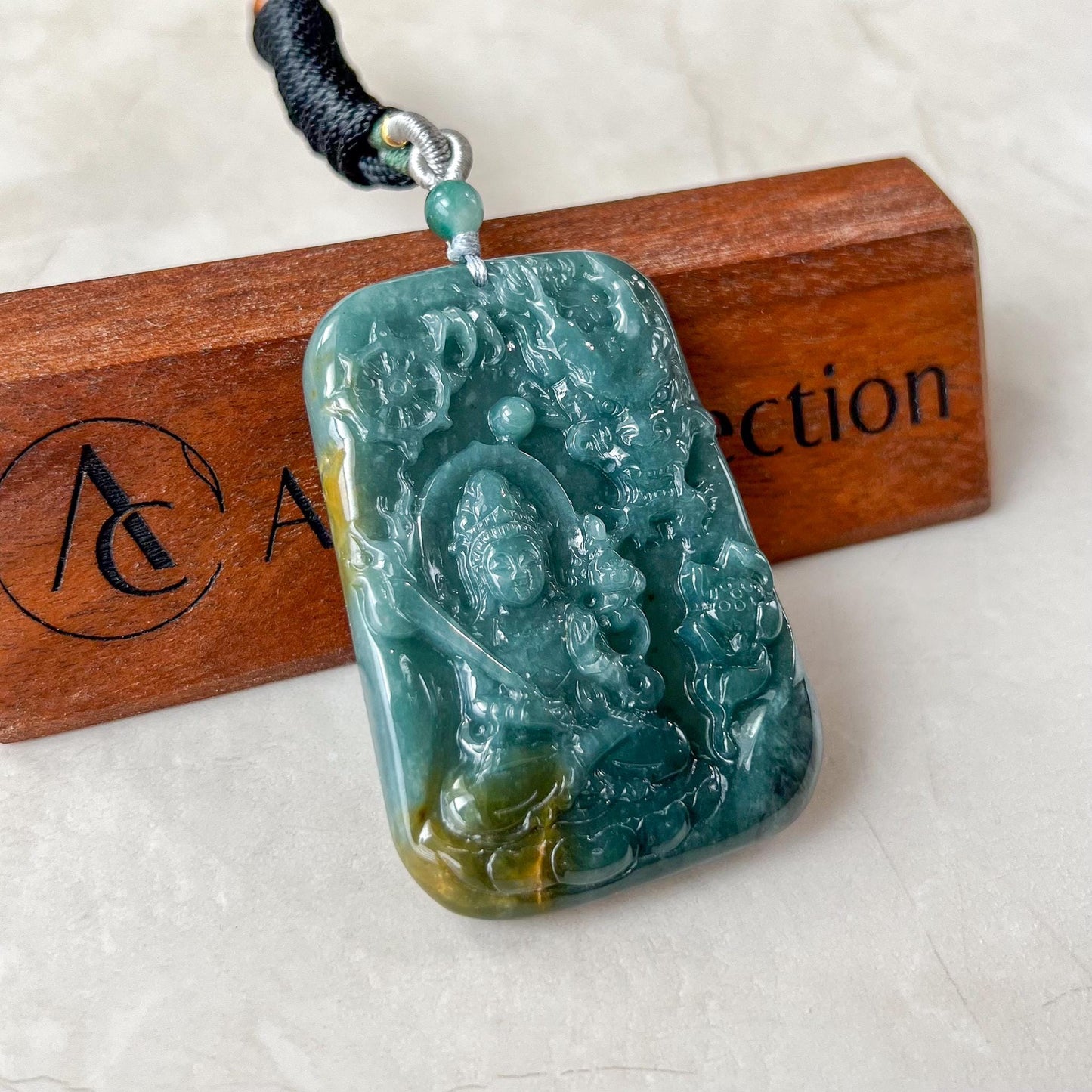 Eternal Buddha and Dragon Jade Pendant, Akasagarbha Buddha, Xu Kong Zang, Hư Không Tạng Bồ Tát, 虚空藏, Jadeite Jade, XZ-0822-0006194