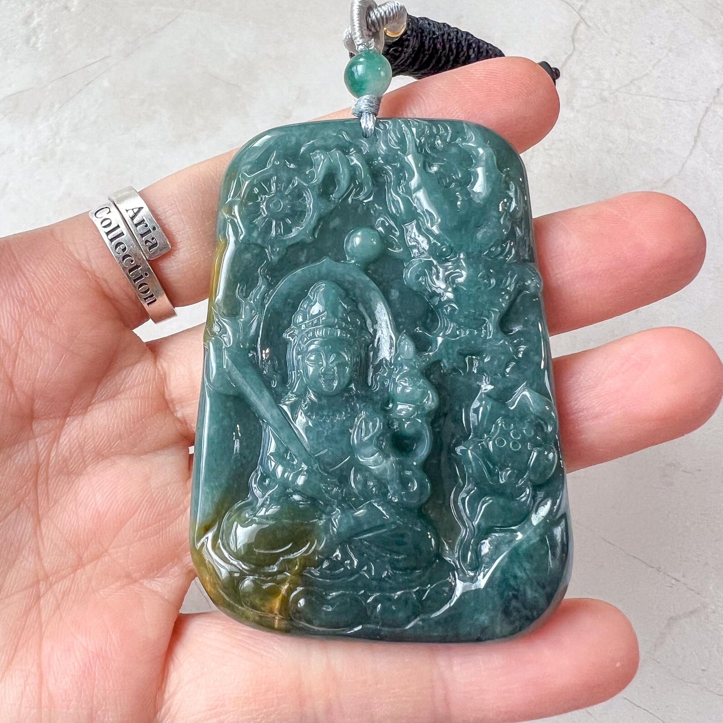 Eternal Buddha and Dragon Jade Pendant, Akasagarbha Buddha, Xu Kong Zang, Hư Không Tạng Bồ Tát, 虚空藏, Jadeite Jade, XZ-0822-0006194