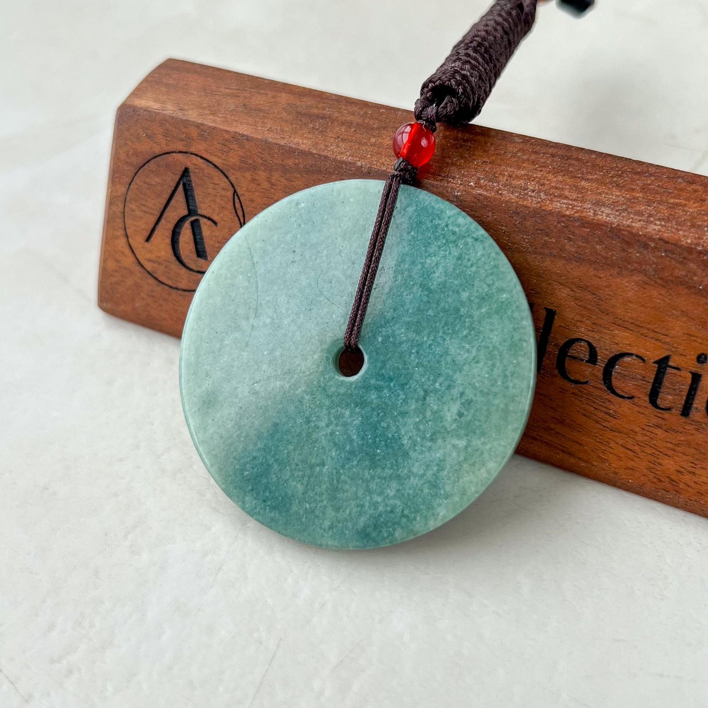 Large Green Blue Peace Donut Pendant, Jadeite Jade, Circle Donut Minimalist Carved Pendant, SHWQ-0722-1750017265