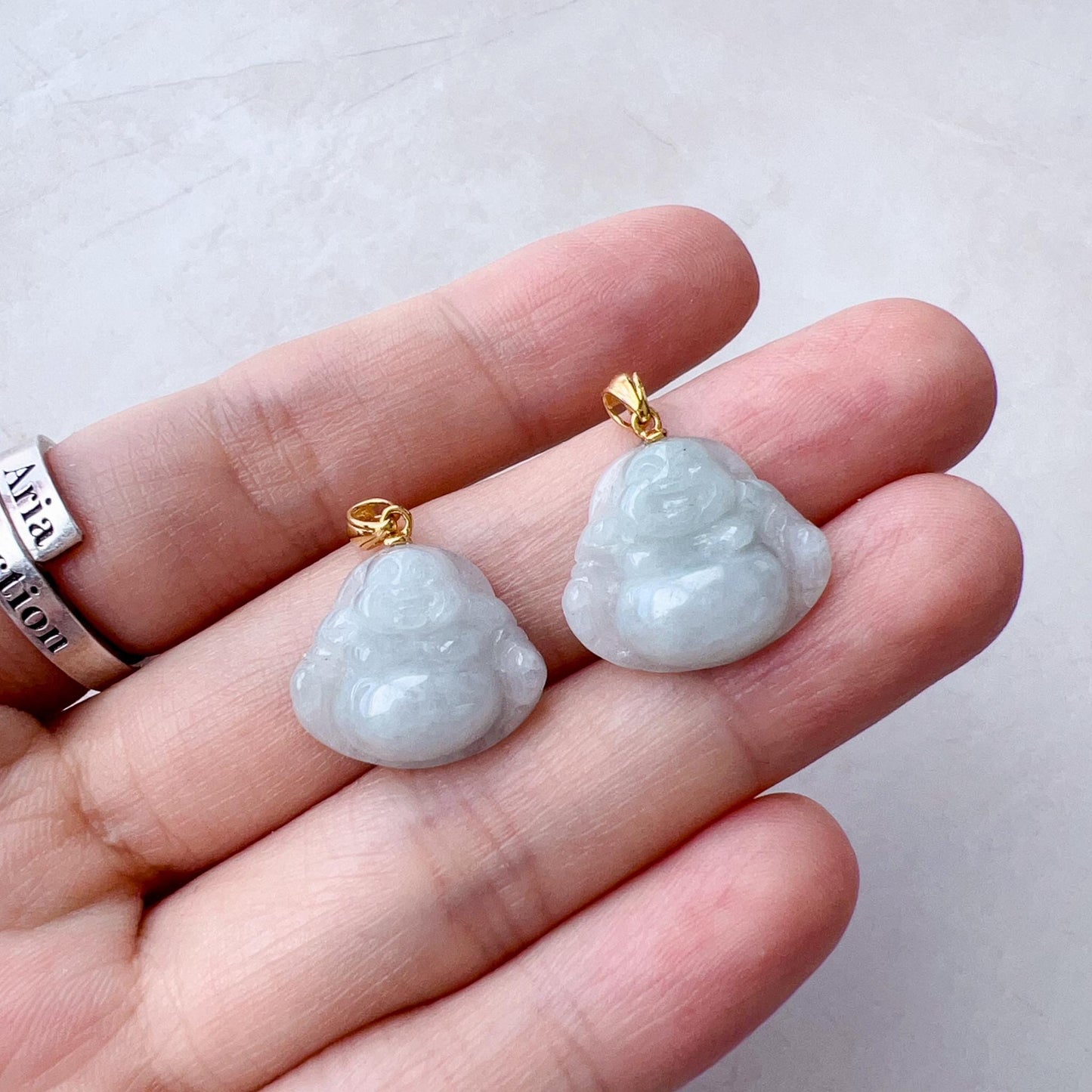 Small Mini Happy Buddha Jade Pendant with 18K Solid Gold, Jadeite Jade Pendant, SHWQ-0124-1750022765