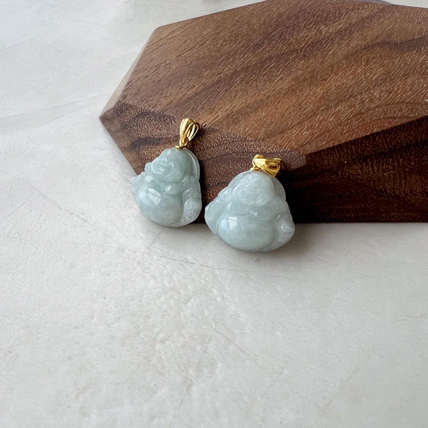 Small Mini Happy Buddha Jade Pendant with 18K Solid Gold, Jadeite Jade Pendant, SHWQ-0124-1750022765