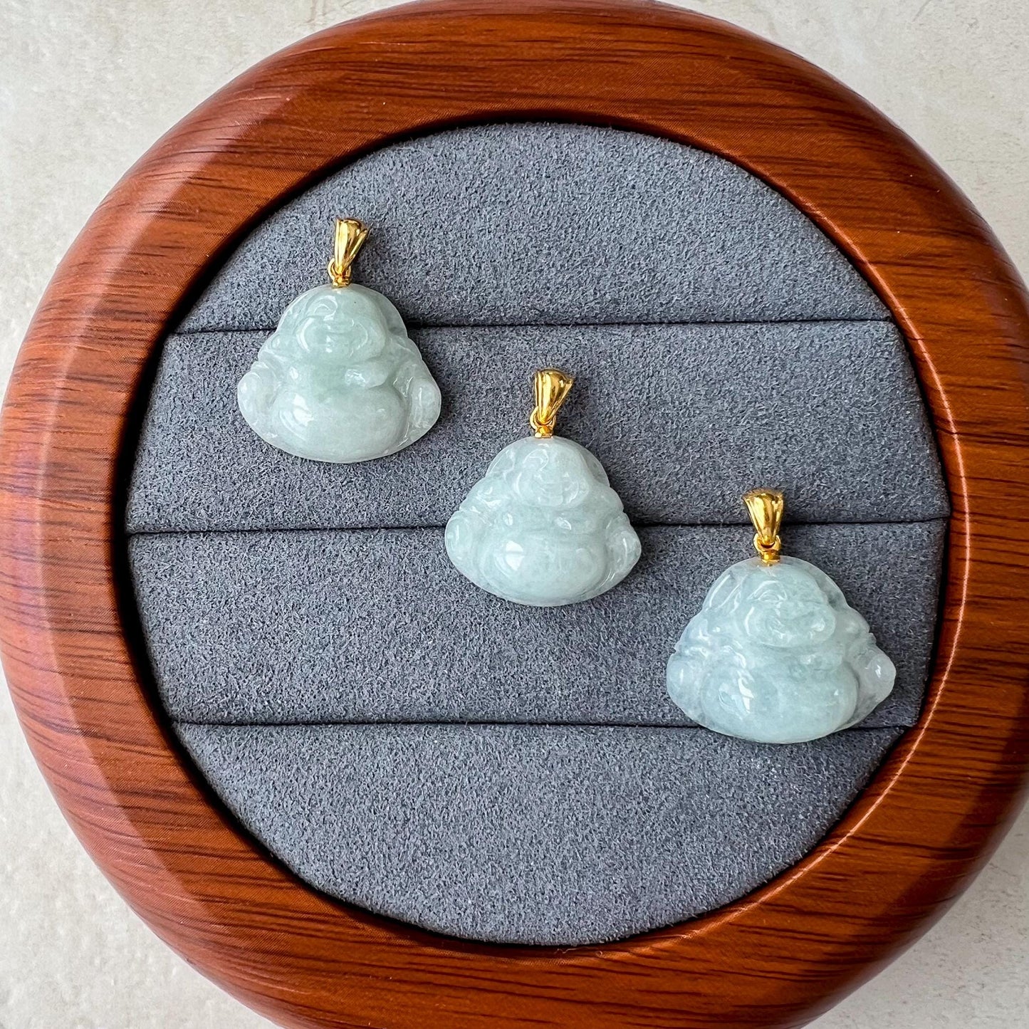 Small Mini Happy Buddha Jade Pendant with 18K Solid Gold, Jadeite Jade Pendant, SHWQ-0124-1750022765
