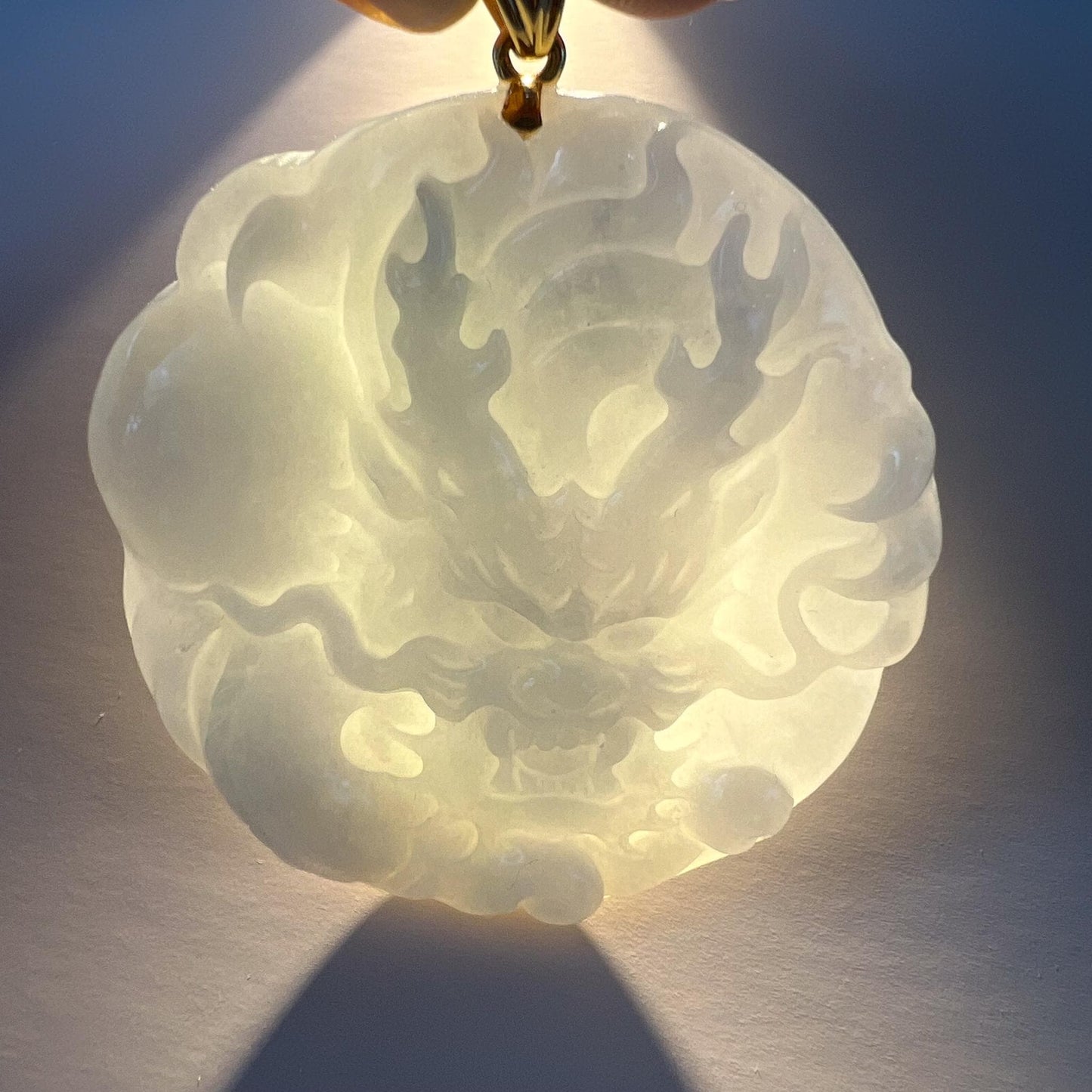 Jadeite Jade Dragon Chinese Zodiac Hand Carved Pendant 18K Gold Bail, BH-0824-1750262766