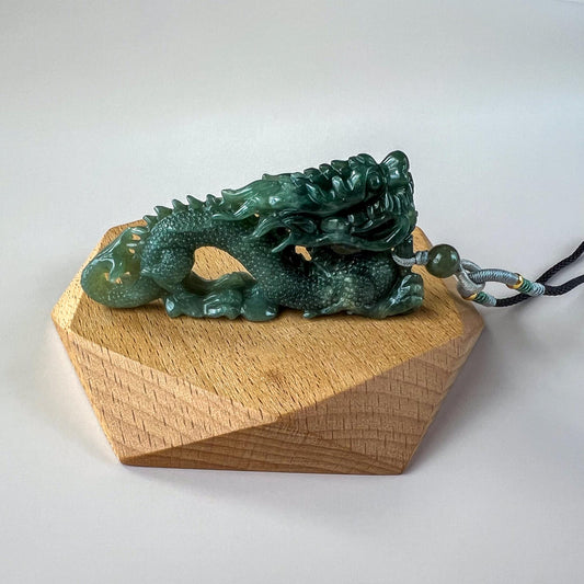 Imperial Sky Dragon Jade Pendant, 3-D Hand Carved Jadeite Jade Pendant, YJ-0722-0004961