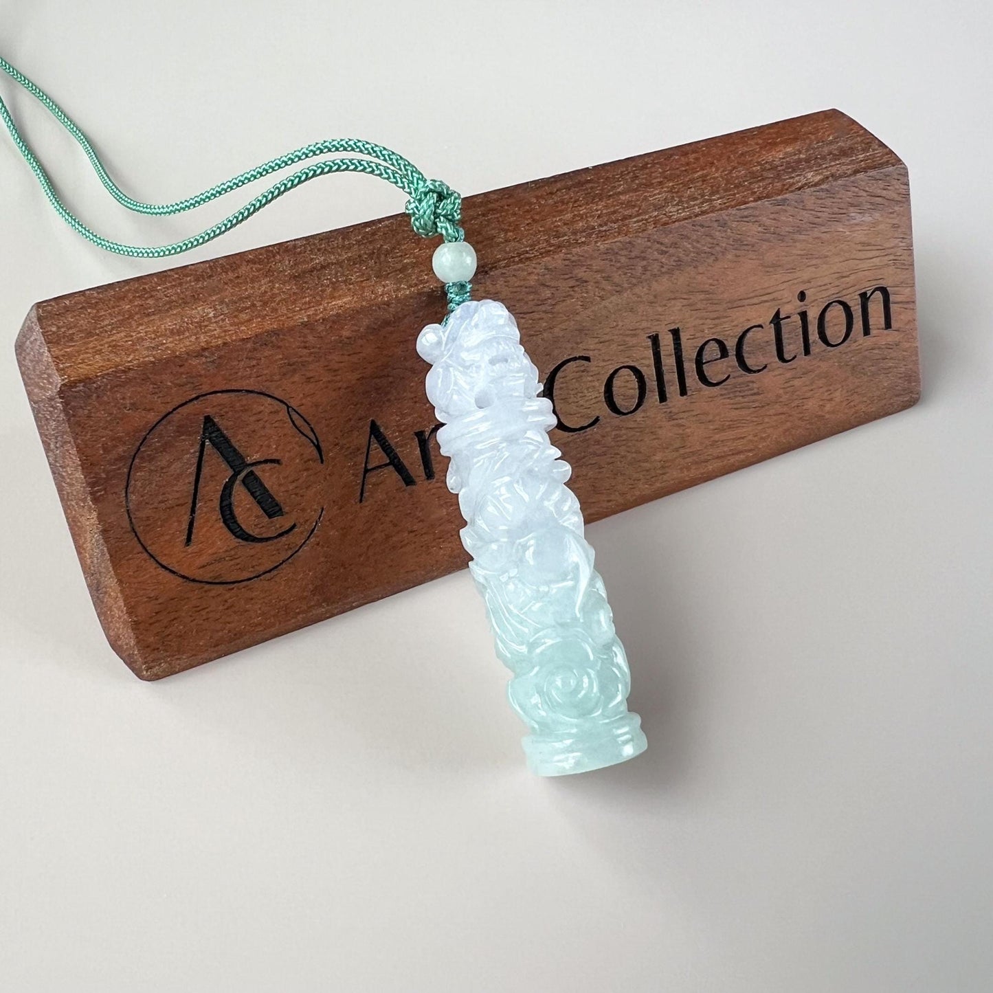 Lavender Purple Green Dragon Pillar Column Jade Pendant, Jadeite Jade Hand Carved Pendant Necklace, YGR-0723-1749928428