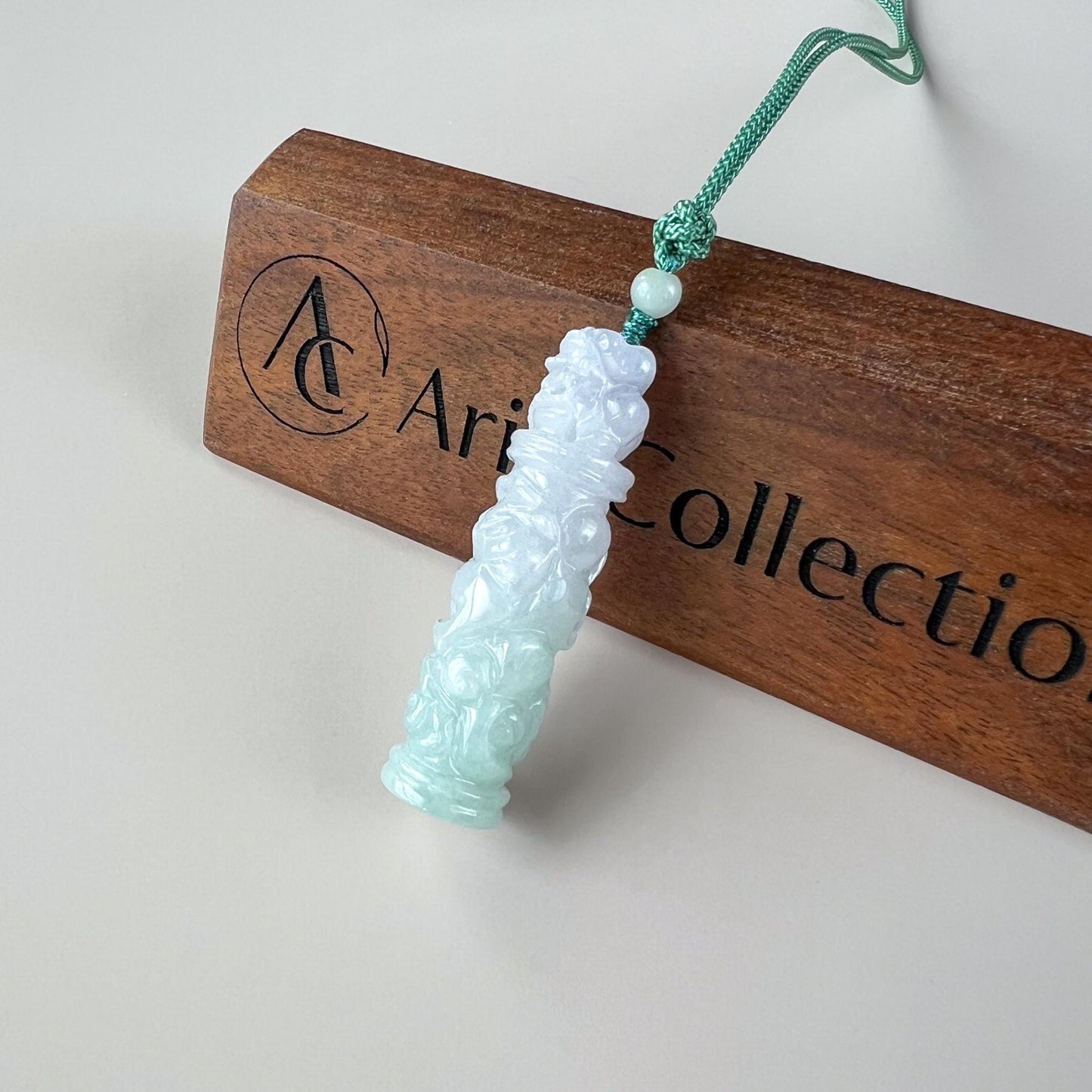 Lavender Purple Green Dragon Pillar Column Jade Pendant, Jadeite Jade Hand Carved Pendant Necklace, YGR-0723-1749928428