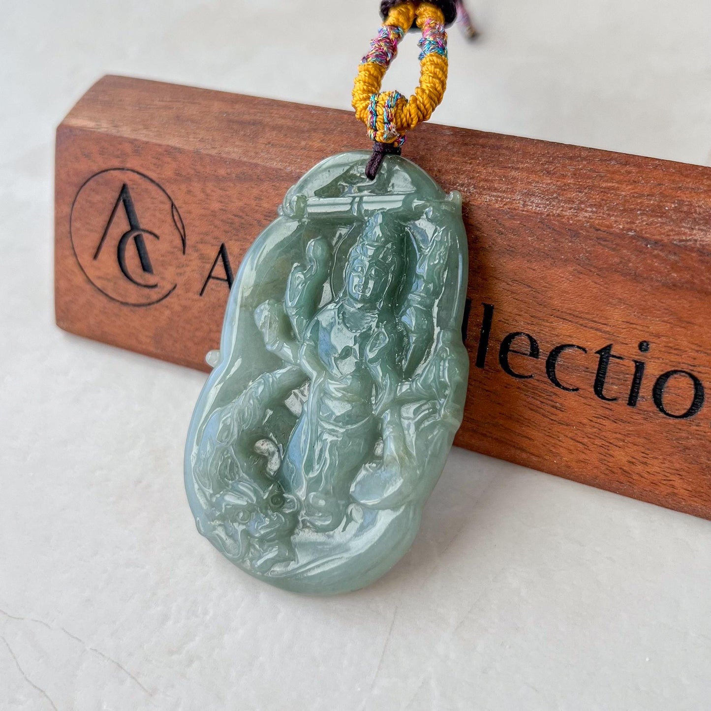 Jadeite Jade Guan Yin Avalokiteshvara Thousand Hands Carved Pendant Necklace, YJ-0422-0448454
