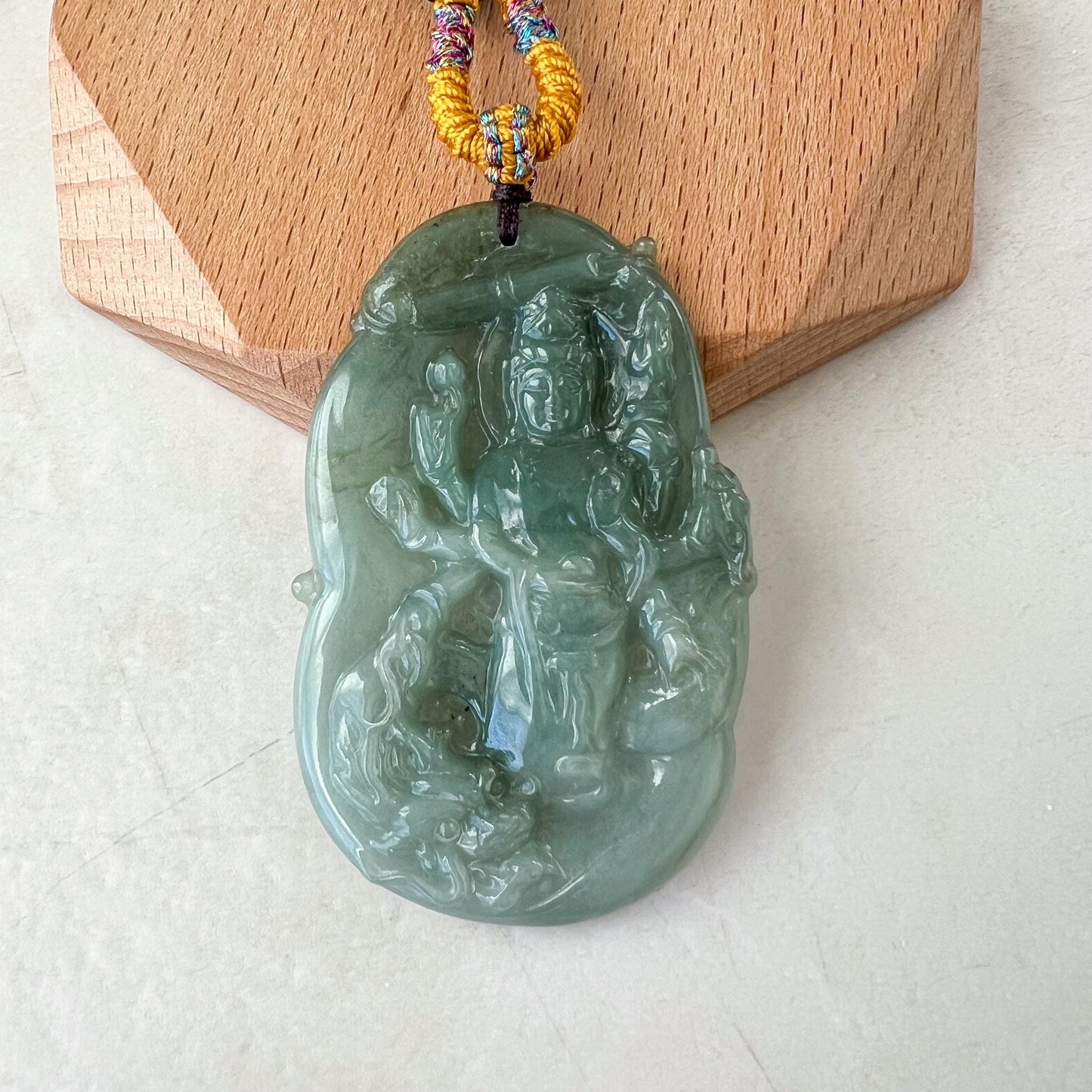 Jadeite Jade Guan Yin Avalokiteshvara Thousand Hands Carved Pendant Necklace, YJ-0422-0448454