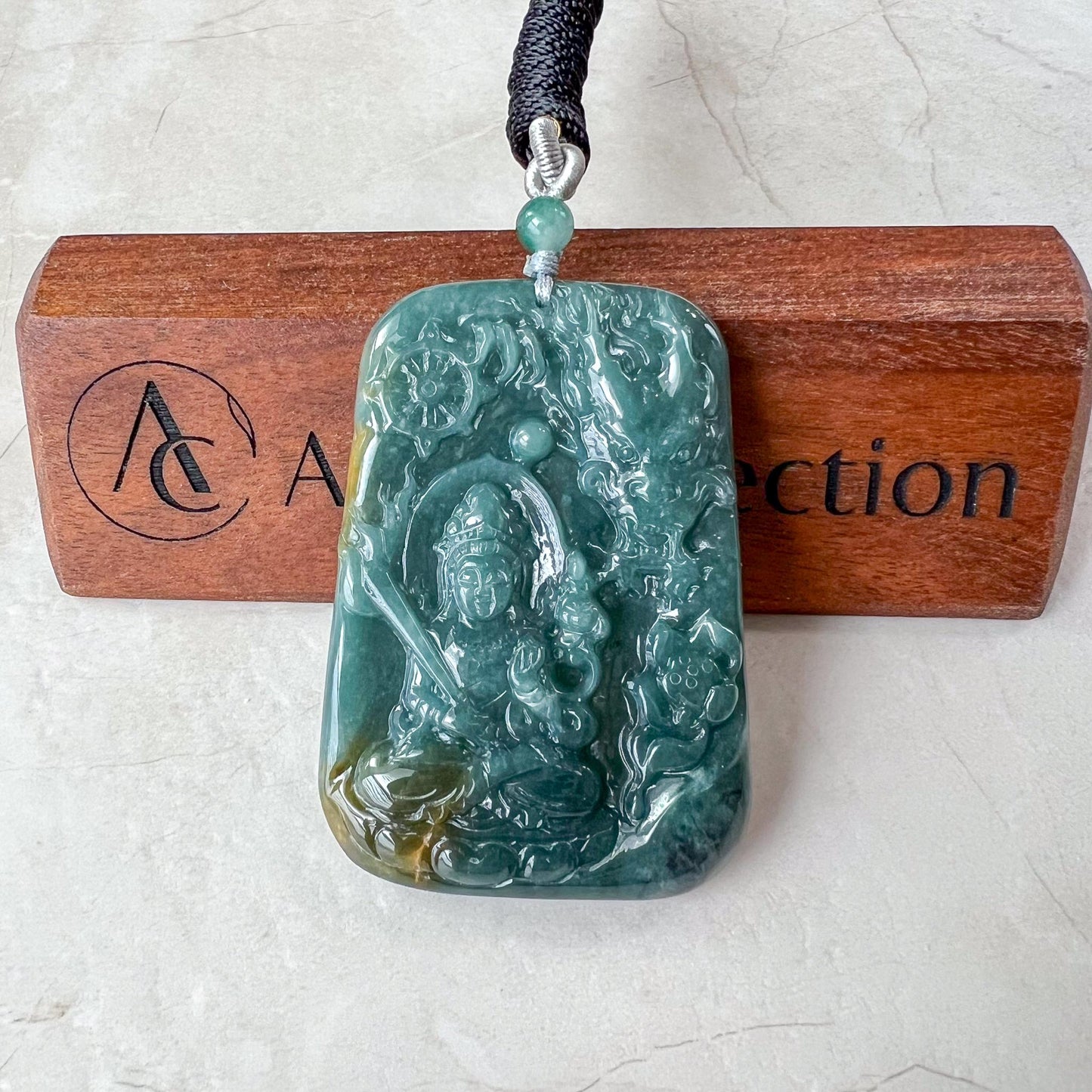 Eternal Buddha and Dragon Jade Pendant, Akasagarbha Buddha, Xu Kong Zang, Hư Không Tạng Bồ Tát, 虚空藏, Jadeite Jade, XZ-0822-0006194