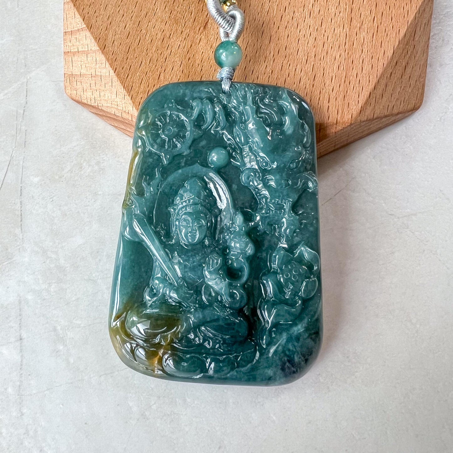 Eternal Buddha and Dragon Jade Pendant, Akasagarbha Buddha, Xu Kong Zang, Hư Không Tạng Bồ Tát, 虚空藏, Jadeite Jade, XZ-0822-0006194