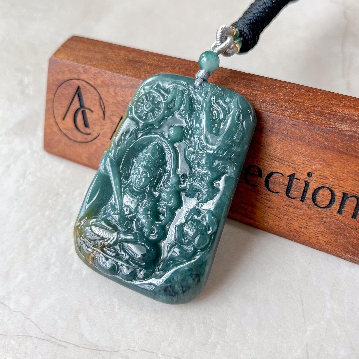 Eternal Buddha and Dragon Jade Pendant, Akasagarbha Buddha, Xu Kong Zang, Hư Không Tạng Bồ Tát, 虚空藏, Jadeite Jade, XZ-0822-0006194