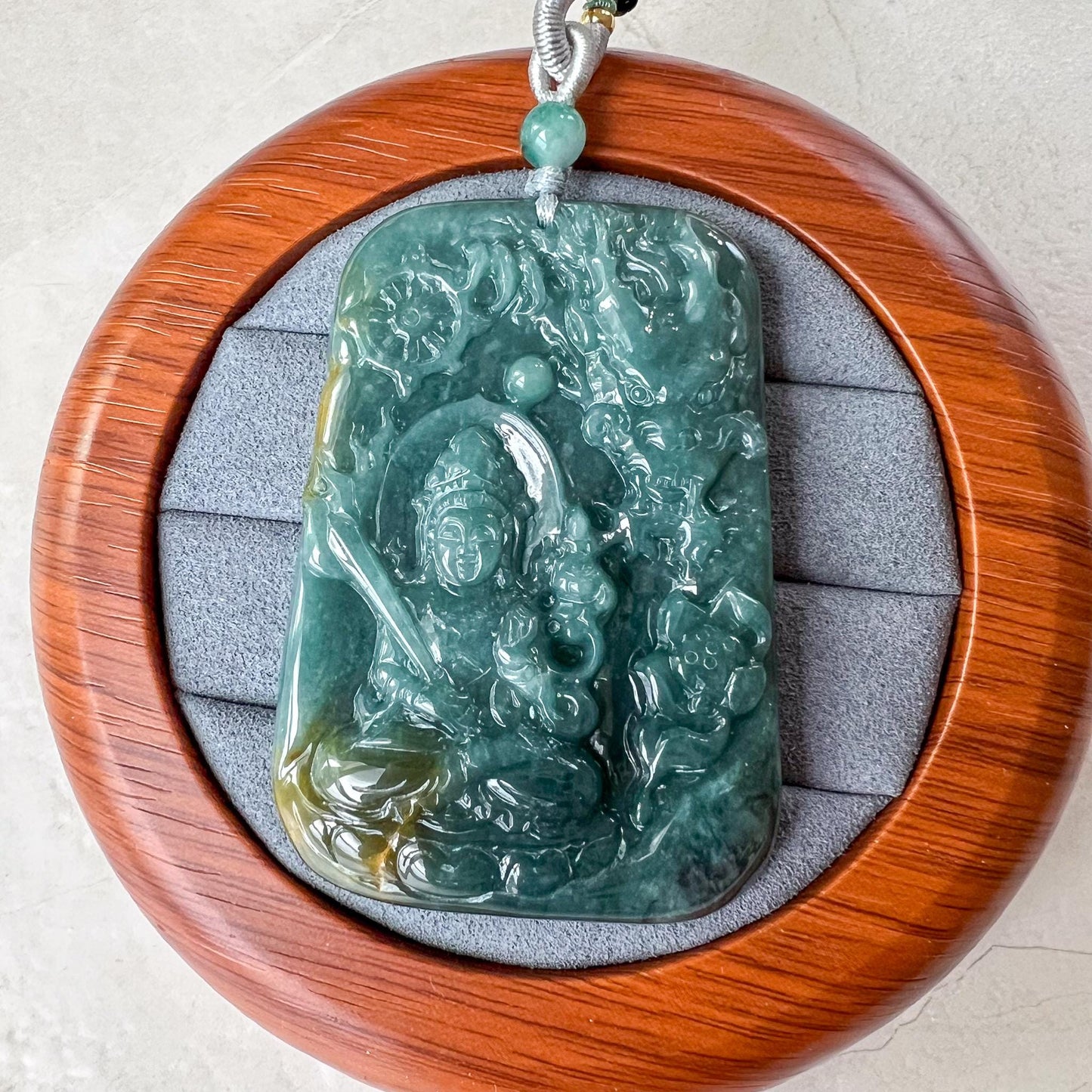 Eternal Buddha and Dragon Jade Pendant, Akasagarbha Buddha, Xu Kong Zang, Hư Không Tạng Bồ Tát, 虚空藏, Jadeite Jade, XZ-0822-0006194