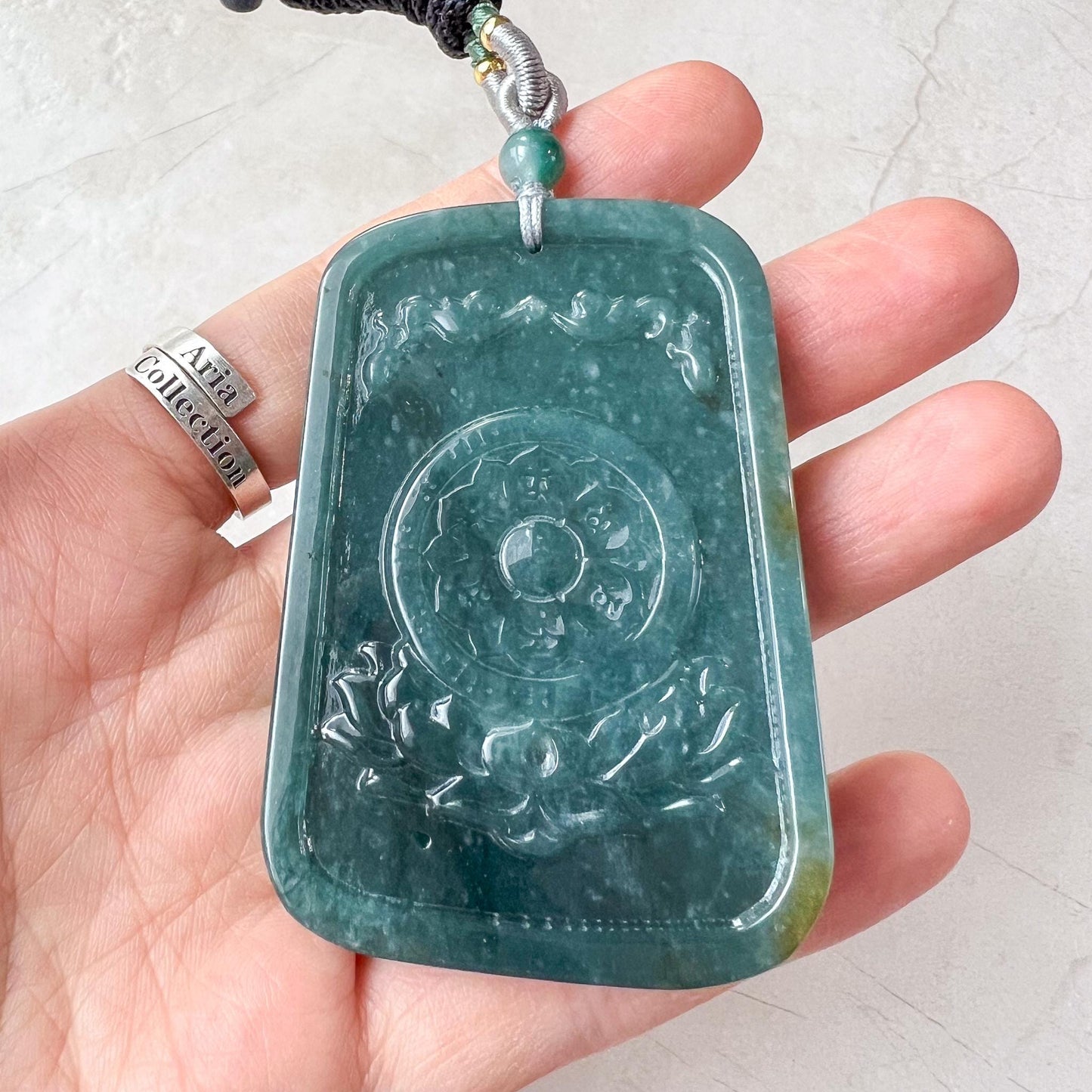 Eternal Buddha and Dragon Jade Pendant, Akasagarbha Buddha, Xu Kong Zang, Hư Không Tạng Bồ Tát, 虚空藏, Jadeite Jade, XZ-0822-0006194