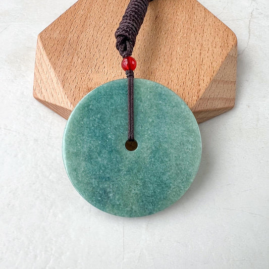 Large Green Blue Peace Donut Pendant, Jadeite Jade, Circle Donut Minimalist Carved Pendant, SHWQ-0722-1750017265