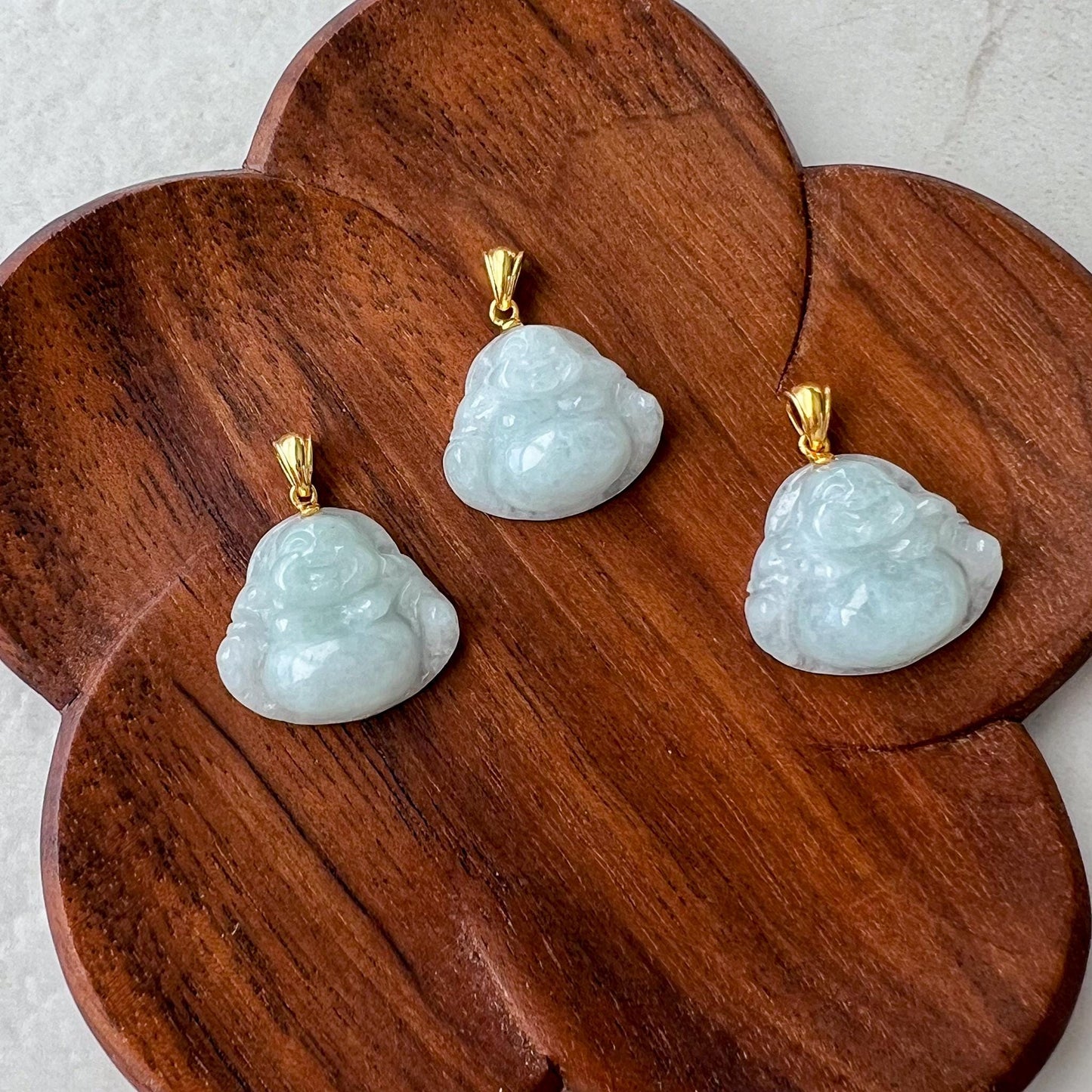 Small Mini Happy Buddha Jade Pendant with 18K Solid Gold, Jadeite Jade Pendant, SHWQ-0124-1750022765