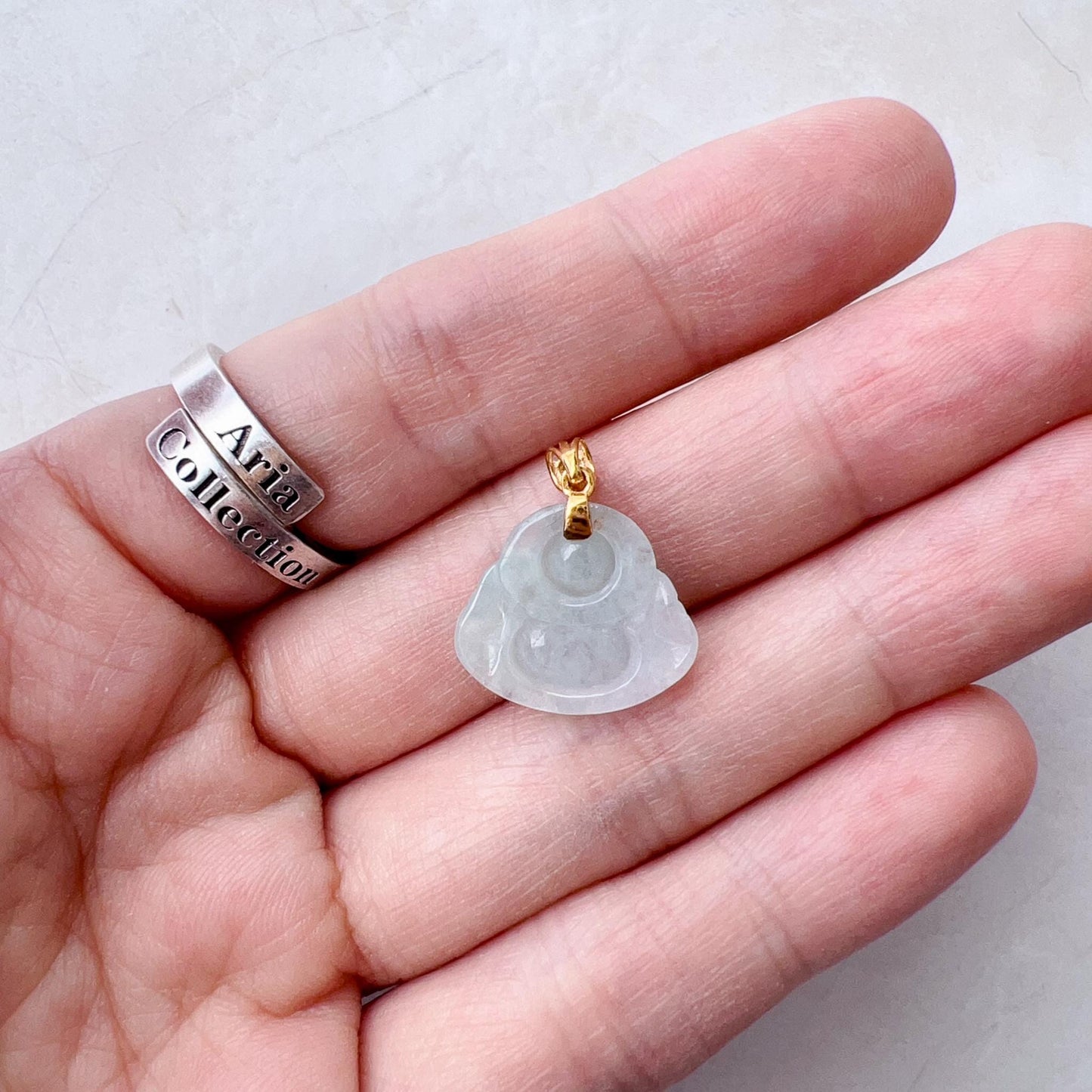 Small Mini Happy Buddha Jade Pendant with 18K Solid Gold, Jadeite Jade Pendant, SHWQ-0124-1750022765