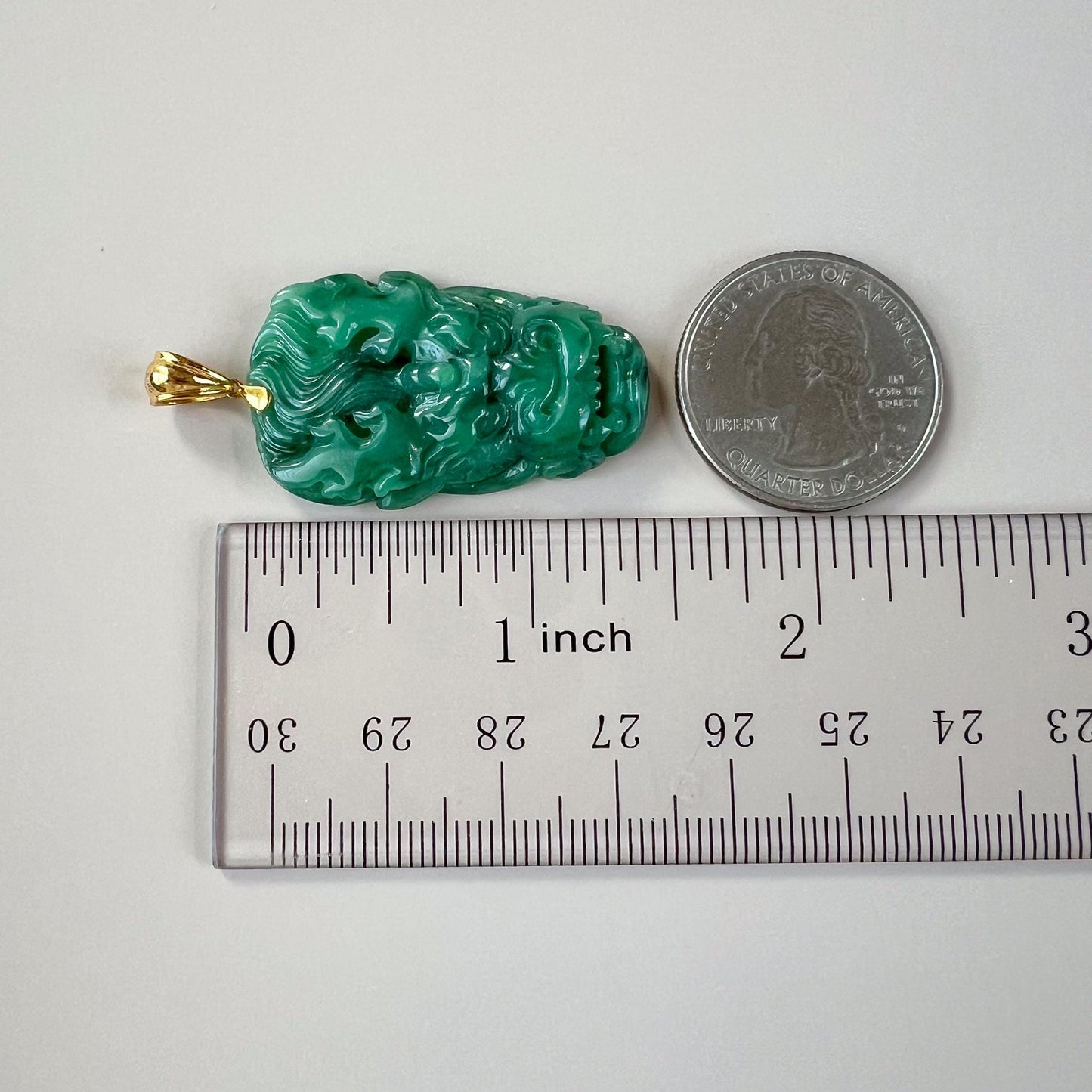 Green Dragon Head Jade Pendant, Jadeite Jade Hand Carved Pendant with 18K Solid Gold Bail, JC-0624-1751661789