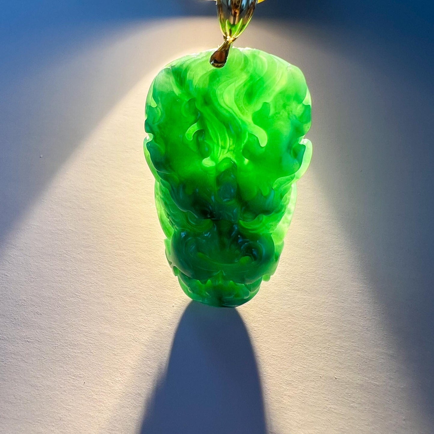Green Dragon Head Jade Pendant, Jadeite Jade Hand Carved Pendant with 18K Solid Gold Bail, JC-0624-1751661789