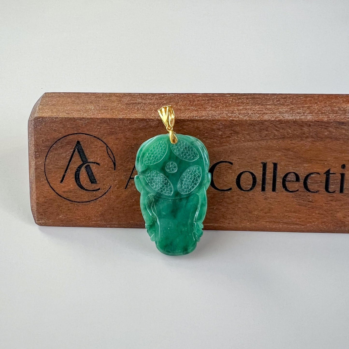 Green Dragon Head Jade Pendant, Jadeite Jade Hand Carved Pendant with 18K Solid Gold Bail, JC-0624-1751661789