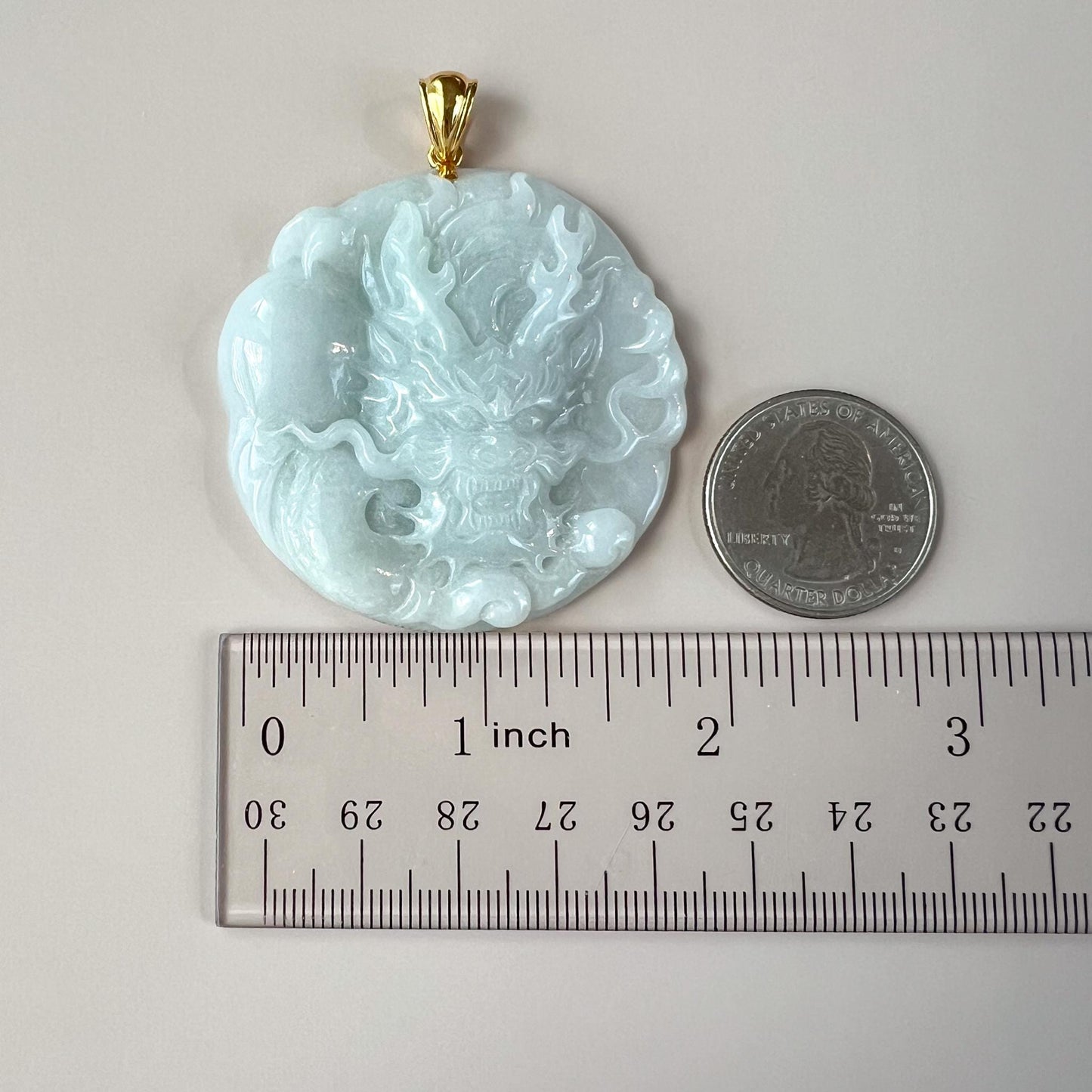Jadeite Jade Dragon Chinese Zodiac Hand Carved Pendant 18K Gold Bail, BH-0824-1750262766