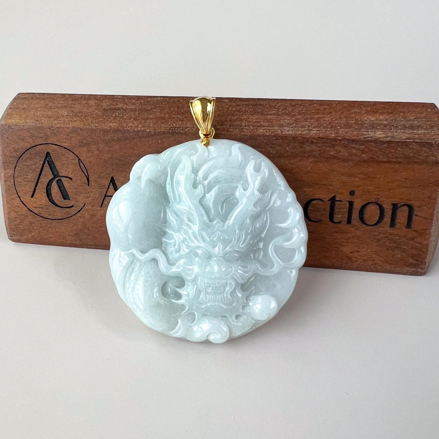 Jadeite Jade Dragon Chinese Zodiac Hand Carved Pendant 18K Gold Bail, BH-0824-1750262766