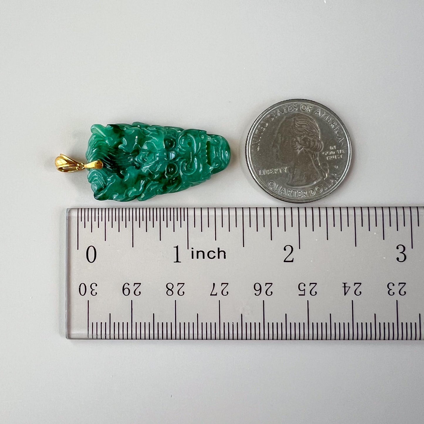 Green Dragon Head Jade Pendant, Jadeite Jade Hand Carved Pendant with 18K Solid Gold Bail, JC-0624-1751661790