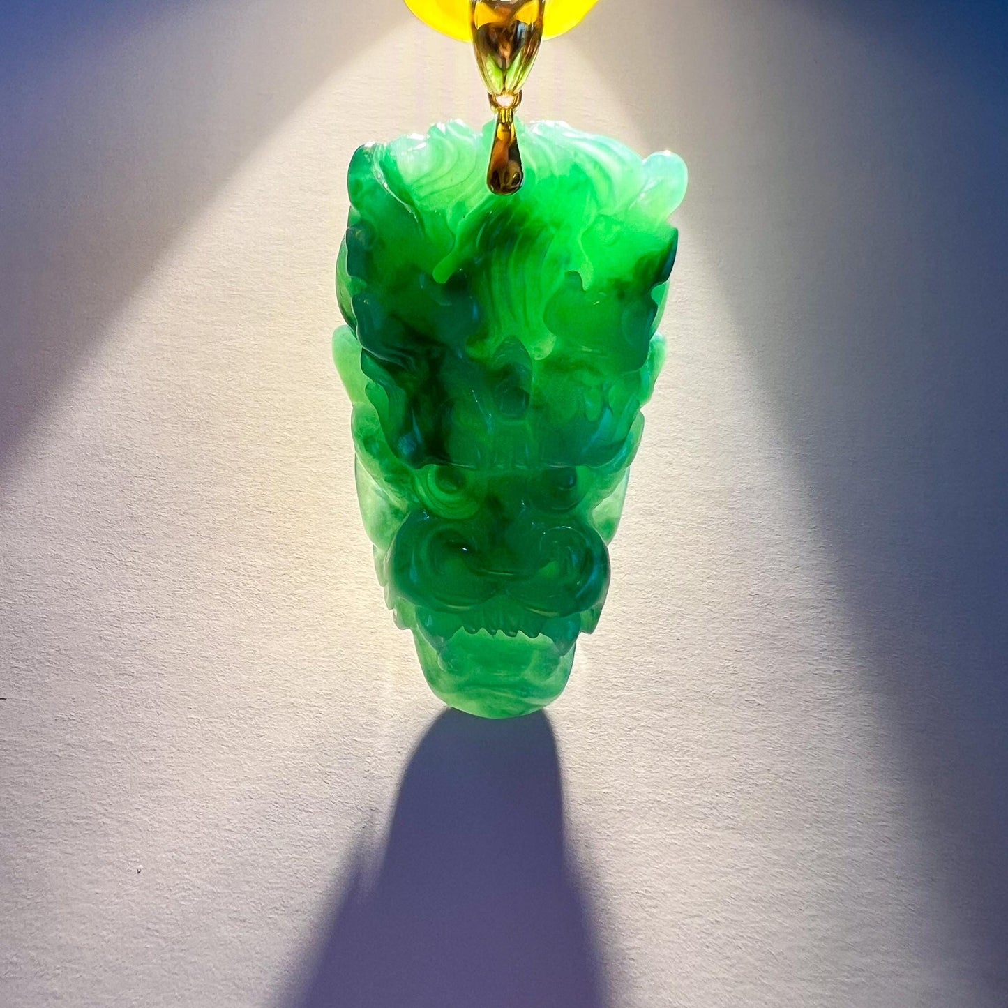 Green Dragon Head Jade Pendant, Jadeite Jade Hand Carved Pendant with 18K Solid Gold Bail, JC-0624-1751661790
