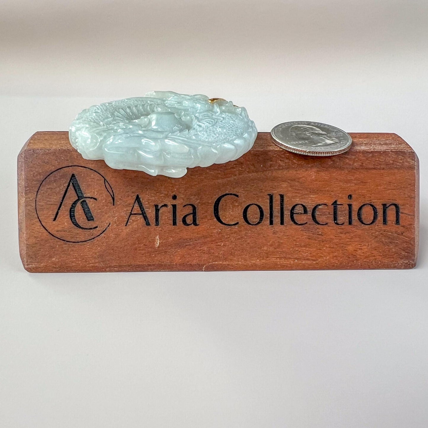 Twin Dragons Circle Jade Pendant, Light Green Gray Jadeite Jade Pendant with 18K Gold, WMC-0724-1751692651